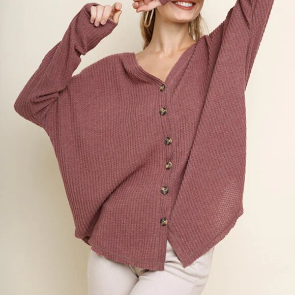 ⭐️ $10 - IN LOOM V-NECK WAFFLE THERMAL CARDIGAN TOP - Picture 1 of 10